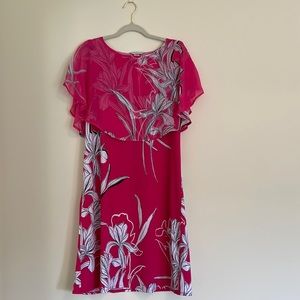 Christopher & Banks Sleeveless Dress  Sheer Cape Collar  Size M Tropical Fuchsia